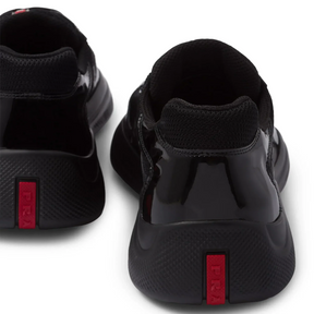 Prada Americas Cup Patent Leather And Technical Fabric Black Sneakers