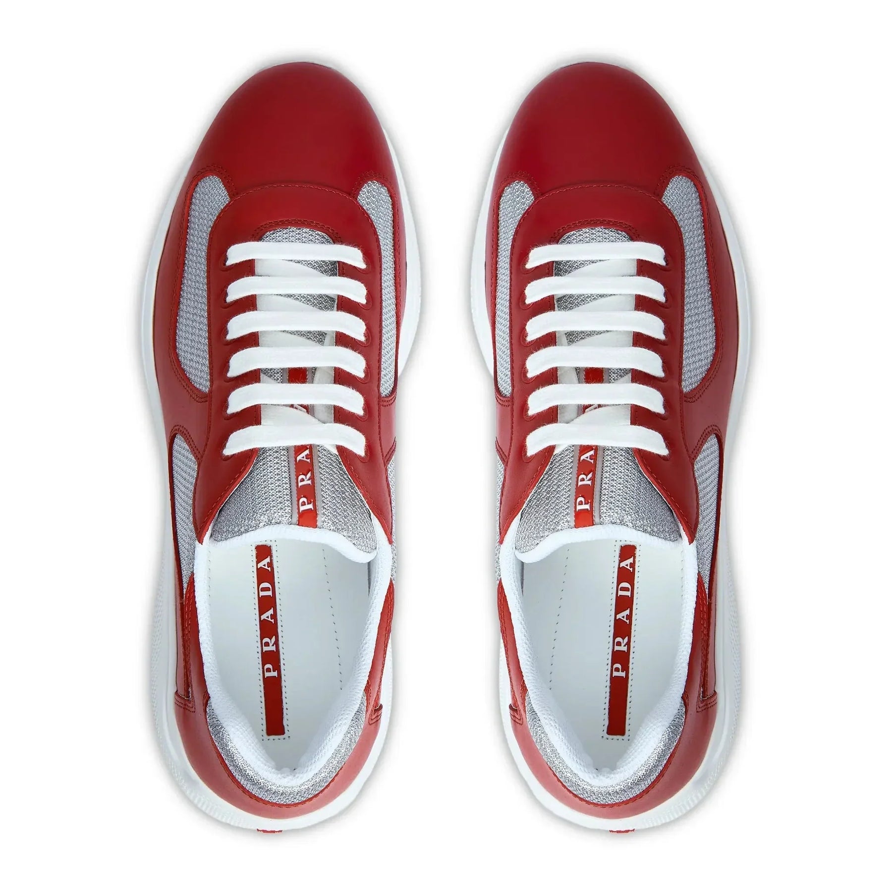 Prada Americas Cup Soft Rubber And Bike Fabric Red Silver Sneaker