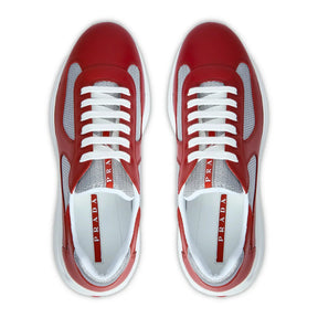 Prada Americas Cup Soft Rubber And Bike Fabric Red Silver Sneaker